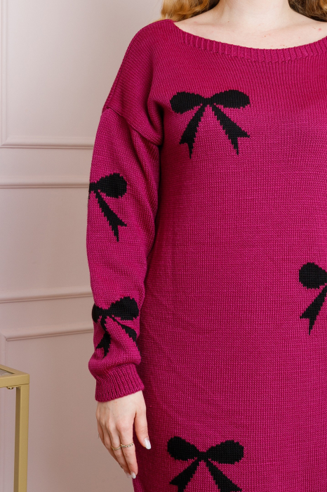 Pulover Bonnie magenta tip rochie cu fundite [2]