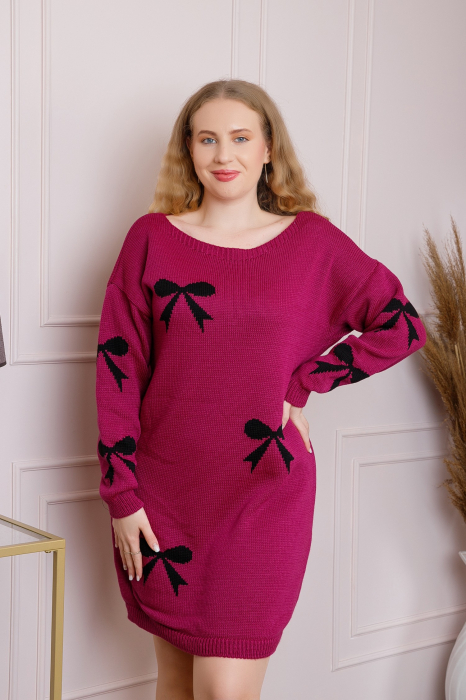 Pulover Bonnie magenta tip rochie cu fundite [3]