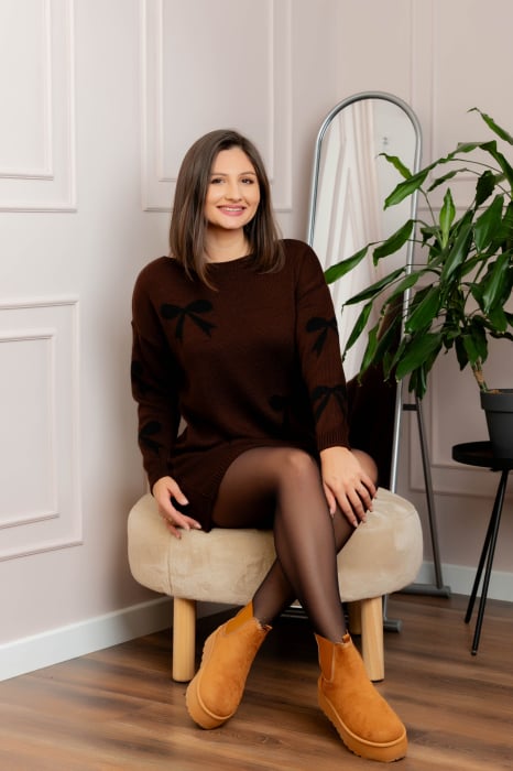 Pulover Bonnie maro tip rochie cu fundite [4]