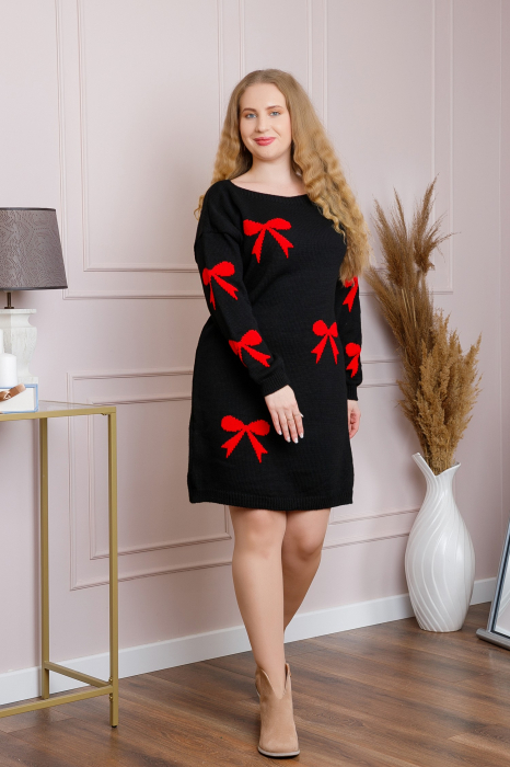 Pulover Bonnie negru tip rochie cu fundite rosii