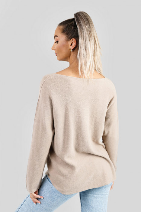 Pulover casual bej cu maneci liliac [3]