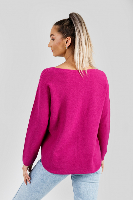 Pulover casual ciclam cu maneci liliac [3]