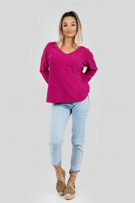 Pulover casual ciclam cu maneci liliac [4]