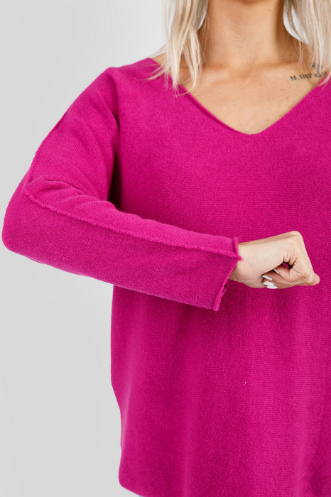 Pulover casual ciclam cu maneci liliac [2]