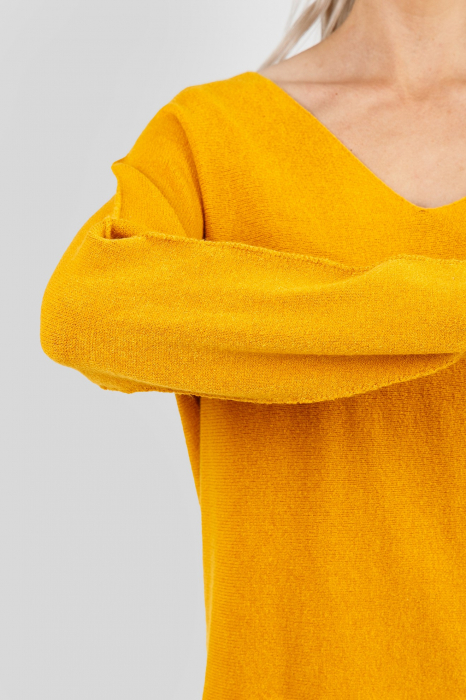 Pulover casual galben mustar cu maneci liliac [2]