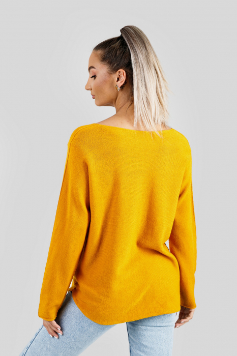 Pulover casual galben mustar cu maneci liliac [3]