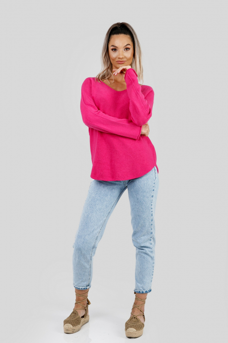 Pulover casual roz cu maneci liliac [4]