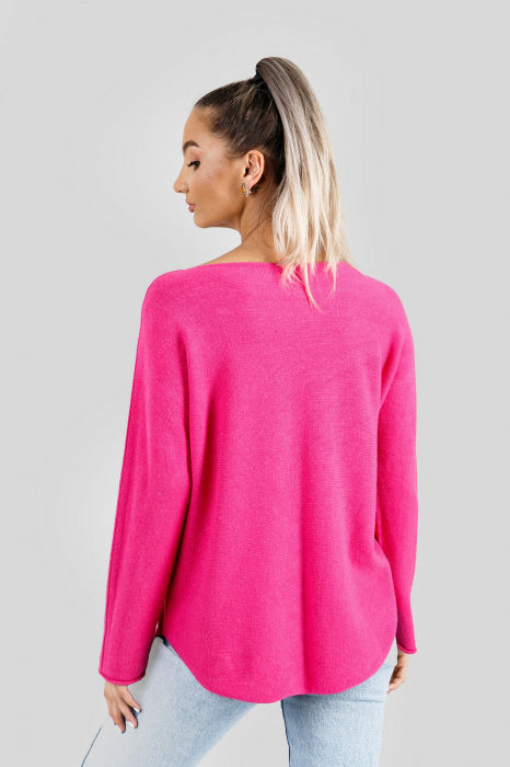Pulover casual roz cu maneci liliac [3]