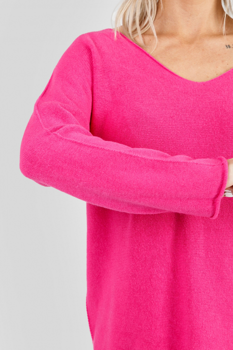 Pulover casual roz cu maneci liliac [2]
