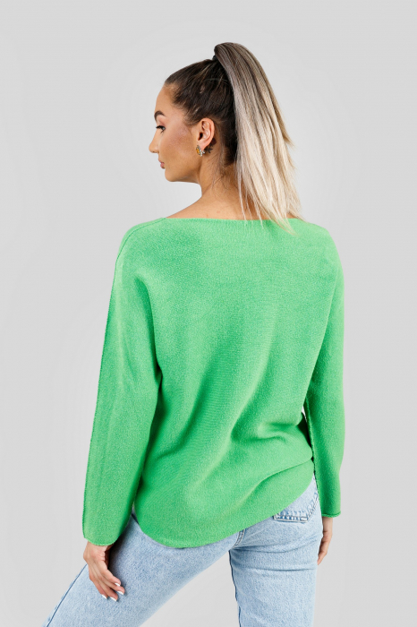 Pulover casual verde crud cu maneci liliac [3]