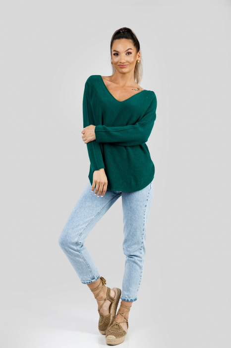 Pulover casual verde cu maneci liliac [4]