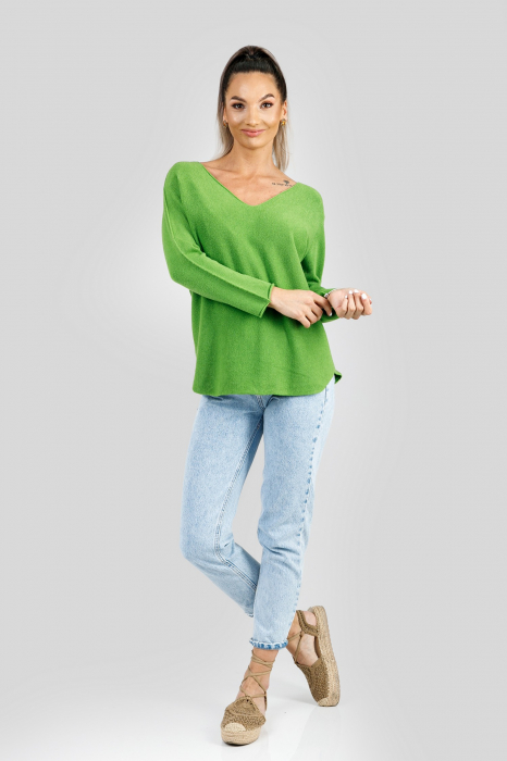 Pulover casual verde praz cu maneci liliac [4]