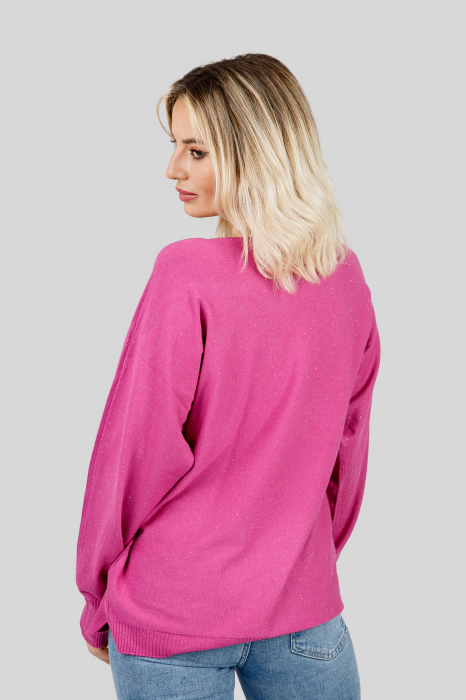 Pulover ciclam cu fir stralucitor si crepeu lateral [3]