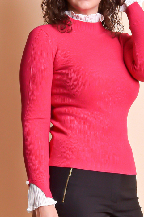 Pulover ciclam cu guler si maneci creponate [4]