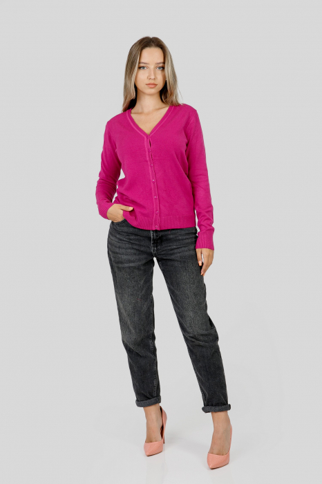 Pulover clasic ciclam cu nasturi [4]