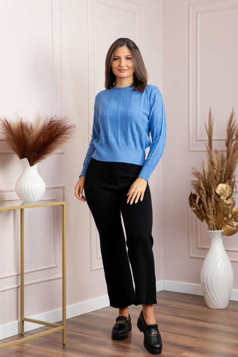 Pulover dama albastru cu casmir si model reliefat Naya [4]