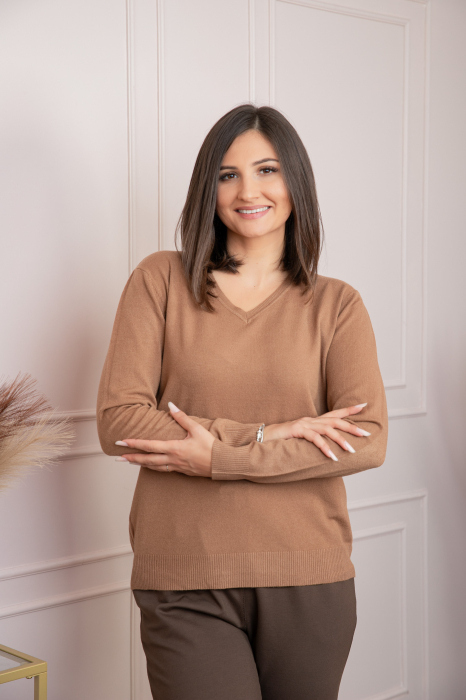 Pulover dama camel cu casmir si decolteu in V Doreen [3]
