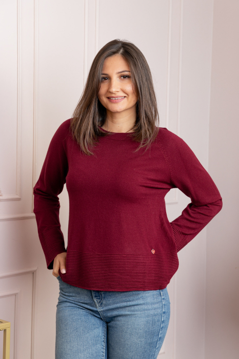 Pulover dama grena cu casmir si maneci raglan Lacey [3]