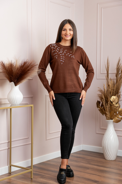 Pulover dama maro cu casmir si strasuri Thea [4]