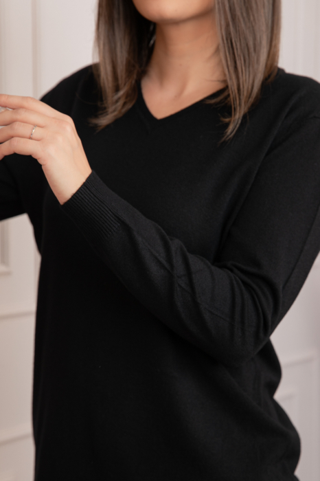 Pulover dama negru cu casmir si decolteu in V Doreen [2]