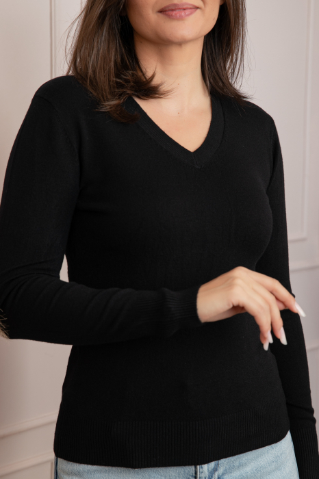 Pulover dama negru cu casmir si decolteu V Judy [2]