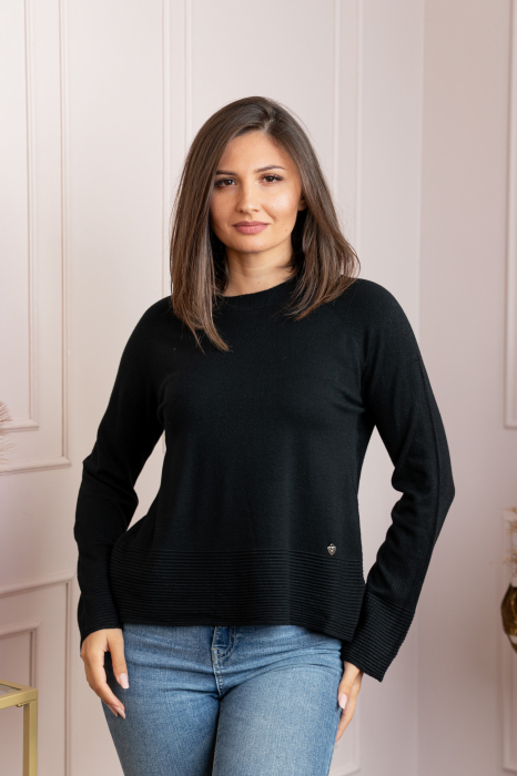Pulover dama negru cu casmir si maneci raglan Lacey