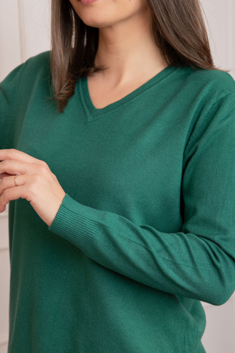 Pulover dama verde cu casmir si decolteu in V Doreen [2]