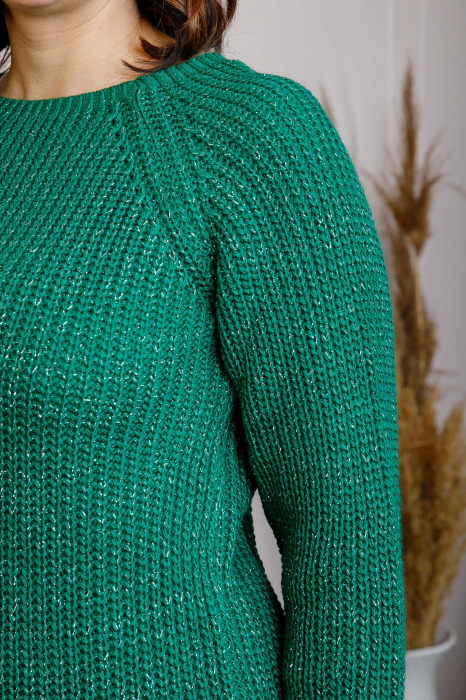 Pulover Elena verde smarald tricotat cu fir lame [2]