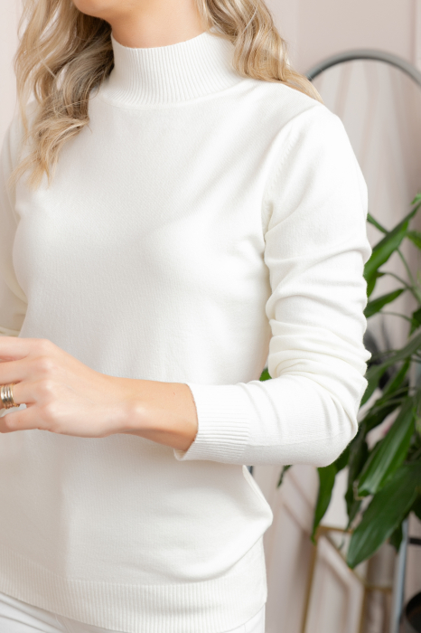 Pulover Ellen din tricot subtire cu guler inalt - Alb [2]