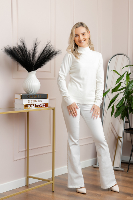 Pulover Ellen din tricot subtire cu guler inalt - Alb [5]