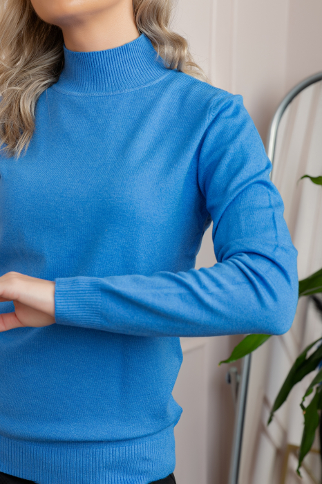 Pulover Ellen din tricot subtire cu guler inalt - Albastru [2]