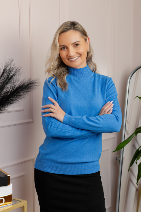 Pulover Ellen din tricot subtire cu guler inalt - Albastru [1]