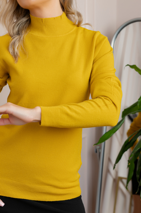 Pulover Ellen din tricot subtire cu guler inalt - Galben [2]
