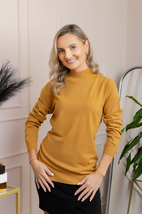 Pulover Ellen din tricot subtire cu guler inalt - Galben mustar [3]