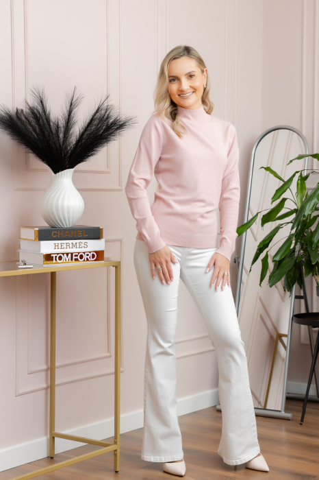 Pulover Ellen din tricot subtire cu guler inalt - Roz [4]