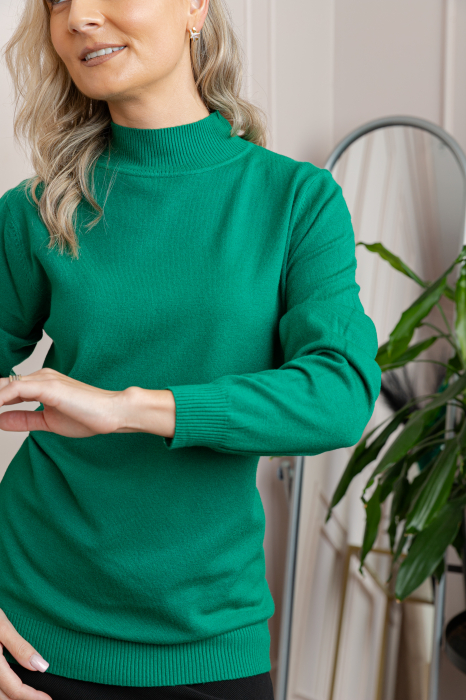 Pulover Ellen din tricot subtire cu guler inalt - Verde [2]