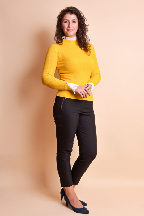 Pulover galben cu guler si maneci creponate [8]