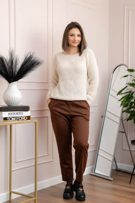 Pulover gros Sydney din tricot moale cu model impletit - Ivoire [4]