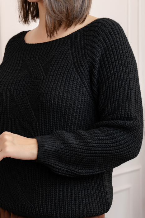 Pulover gros Sydney din tricot moale cu model impletit - Negru [2]