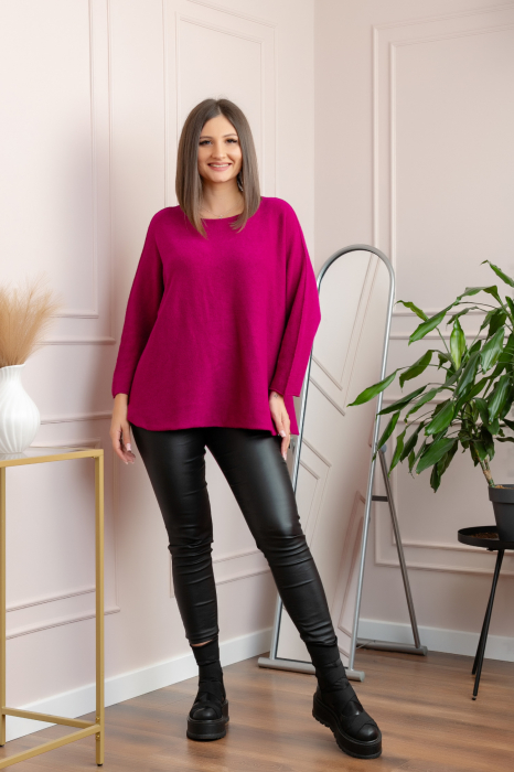 Pulover lejer Bailey cu maneci fluture - Fuchsia [4]