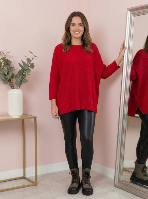 Pulover lejer Bailey cu maneci fluture - Rosu [4]