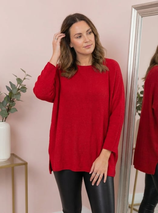 Pulover lejer Bailey cu maneci fluture - Rosu [1]