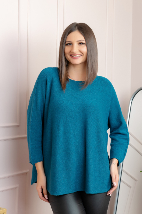 Pulover lejer Bailey cu maneci fluture - Turcoaz