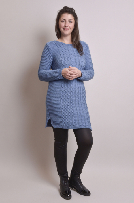Pulover lung albastru deschis cu model impletit [5]