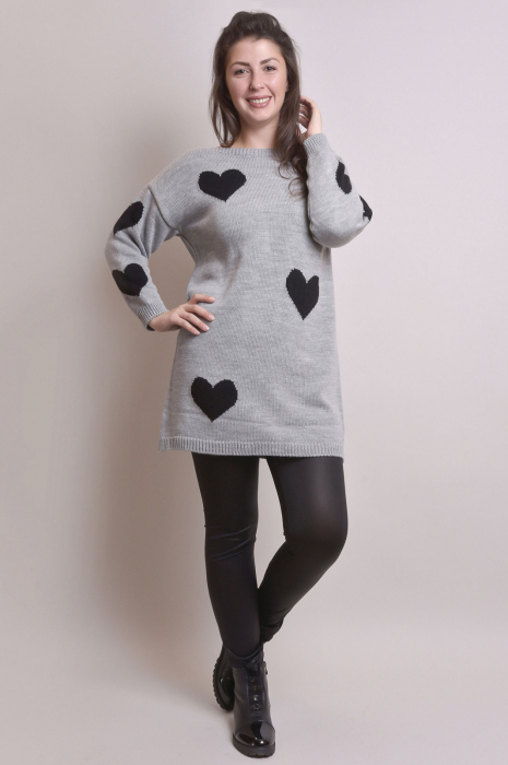 Pulover lung gri cu inimioare negre [6]
