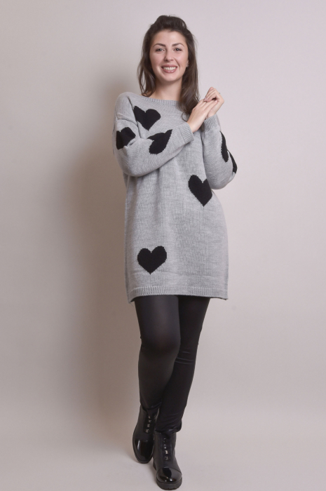 Pulover lung gri cu inimioare negre [5]