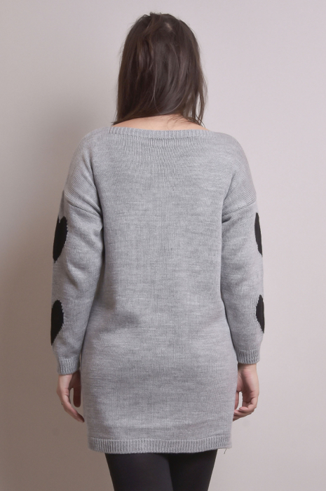 Pulover lung gri cu inimioare negre [4]