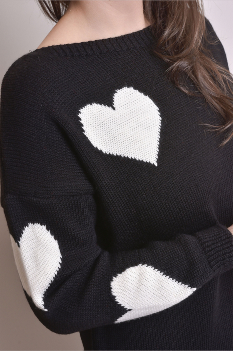 Pulover lung negru cu inimioare albe [2]