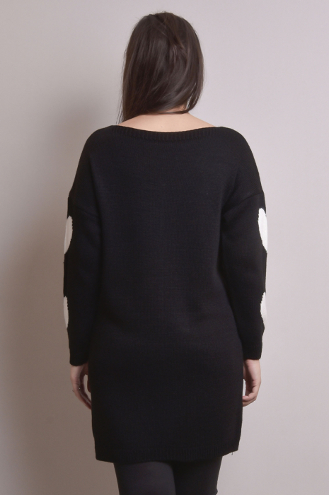 Pulover lung negru cu inimioare albe [5]