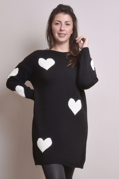 Pulover lung negru cu inimioare albe [3]